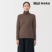 【MUJI 無印良品】女棉混羊毛保暖高領長袖T恤 S 深棕