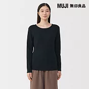 【MUJI 無印良品】女棉混羊毛保暖圓領長袖T恤 S 黑色