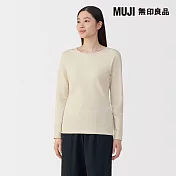 【MUJI 無印良品】女棉混羊毛保暖圓領長袖T恤 S 象牙白