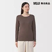 【MUJI 無印良品】女棉混羊毛保暖圓領長袖T恤 S 深棕