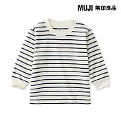 【MUJI 無印良品】幼兒容易穿脫雙面起毛圓領長袖T恤 80 深藍橫紋