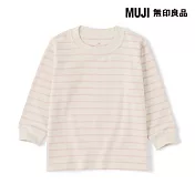【MUJI 無印良品】幼兒容易穿脫雙面起毛圓領長袖T恤 80 米黃橫紋