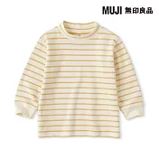 【MUJI 無印良品】幼兒雙面起毛半高領長袖T恤 80 煙燻黃橫紋