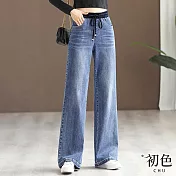 【初色】休閒高腰修身顯瘦休閒褲寬褲長褲-2款任選-14958(M-4XL可選) L D.淺藍色