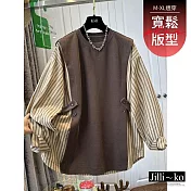 【Jilli~ko】復古假兩件衛衣拚色條紋設計感襯衫袖 J12398  FREE 咖色