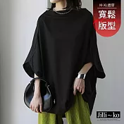 【Jilli~ko】日系寬鬆拼接蝙蝠袖圓領上衣 J12506  FREE 黑色