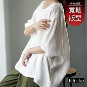 【Jilli~ko】日系不規則寬鬆大碼蝙蝠袖上衣 398  FREE 白色