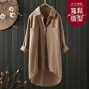 【慢。生活】純色氣質寬鬆棉麻襯衫 6062  FREE 卡其色