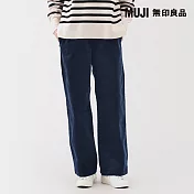 【MUJI 無印良品】女彈性燈芯絨舒適直筒褲 L 深藍
