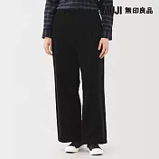 【MUJI 無印良品】女吉貝木棉混燈芯絨打褶寬版褲 L 黑色