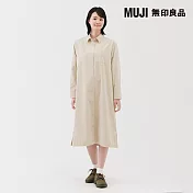 【MUJI 無印良品】女吉貝木棉混燈芯絨長袖洋裝 XL 象牙白