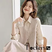 【Lockers 木櫃】中式馬甲寬褲通勤套裝 L114100101 淺米色M