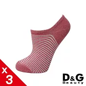 【D&G BEAUTY】條紋低口直角女襪3入(D404襪子 踝襪 隱形襪) 紅22-25CM