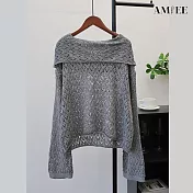 【AMIEE】一字肩氣質毛衣(KDTQ- 586) FREE 灰色