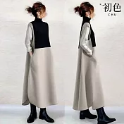 【初色】日系純色拼接高領無袖中長連衣裙連身洋裝-米色-15980(M/L可選) M 米色