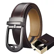 『本革職人』真皮 115cm,自動扣皮帶-品牌盒裝款  暮色經典復古皮革質感免鑽孔伸縮自動扣皮帶 -咖啡色