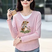 【MsMore】 長袖T恤內搭假2件設計感修身顯瘦上衣# 126310 M 玫紅色