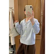 【MsMore】 純色連帽簡約針織開衫慵懶風毛衣外套# 126332 FREE 藍色