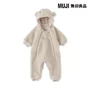 【MUJI 無印良品】新生兒絨毛刷毛連身衣 70 米黃