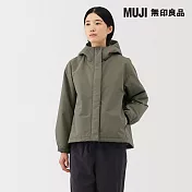 【MUJI 無印良品】女蓬鬆鋪棉連帽外套 M 煙燻綠