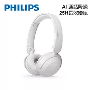 PHILIPS AI通話降噪25H超續航藍牙5.3頭戴耳機-TAH2209 白