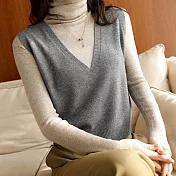 【言】學院風V領針織背心(淺灰)     FREE 麻灰