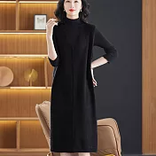 【MsMore】 雞心領針織連身裙氣質顯瘦毛衣長款背心洋裝# 126354 FREE 黑色