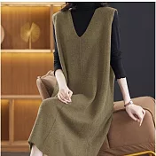 【MsMore】 雞心領針織連身裙氣質顯瘦毛衣長款背心洋裝# 126354 FREE 棕色