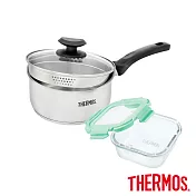 【THERMOS 膳魔師】瀝水鍋+保鮮盒 超值兩件組(SPC-S18+Z-GFC520)