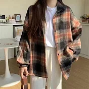 【AnZa】輕毛呢磨毛格子長袖襯衫(3色)     FREE 橘黑格