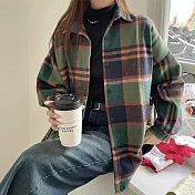 【AnZa】輕毛呢磨毛格子長袖襯衫(3色)     FREE 森林綠