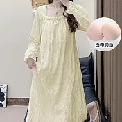 【AnZa】胸墊泡泡皺長袖連身裙睡衣(3色)       FREE 牛奶白