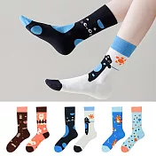 【AnZa】ins創意卡通休閒撞色AB襪(3入組)    A (小豬+小貓+狐狸)