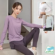 【BODYAIR嚴選】親膚連肩袖背光長袖上衣(瑜珈.慢跑.運動.健身.透氣.舞蹈.運動服) S 紫