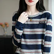【MsMore】 條紋長袖寬鬆撞色竹節麻毛衣針織上衣# 126357 FREE 彩色