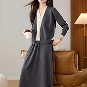 【MsMore】 假兩件拼色接針織長裙2件式套裝# 126389 FREE 灰色