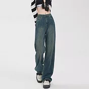 【MsMore】 復古做舊寬鬆牛仔褲# 126571 S 藍色