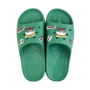 【Kusuguru Japan】日本眼鏡貓 洞洞鞋 輕量防水雲朵厚底拖鞋 附鞋扣-折耳貓款 -綠色M號