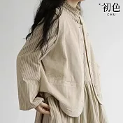 【初色】日系純色圓領單排釦燈心絨口袋馬甲背心女背心-杏色-16276(M-2XL可選) M 米色