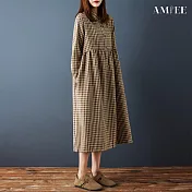 【AMIEE】中長款長袖連衣裙(KDSQ-300) M 卡其色