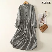 【AMIEE】復古長袖設計感連衣裙(KDSQ-055) M 圖片色