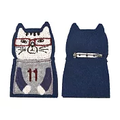 【Kusuguru Japan】日本眼鏡貓 胸針 相良刺繡絨毛立體造型胸針-NEKOMARUKE貓丸款 -藍色