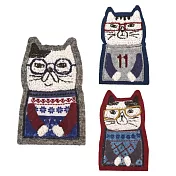 【Kusuguru Japan】日本眼鏡貓 胸針 相良刺繡絨毛立體造型胸針-NEKOMARUKE貓丸款 -灰色