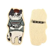 【Kusuguru Japan】日本眼鏡貓 胸針 相良刺繡絨毛立體造型胸針-Animal Mode系列-折耳貓款 - 米色
