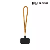 【MUJI 無印良品】聚酯纖維手機掛繩(腕帶式)/芥末黃直徑7.5mm×全長340mm、掛片：長度61.5mm×寬度53mm