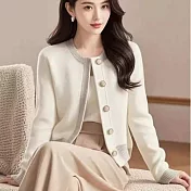 【MsMore】 小香風拼色針織毛衣外套# 126421 FREE 杏色