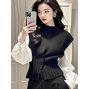 【MsMore】 穿搭小香風氣質針織背心襯衫兩件式套# 126432 FREE 黑色