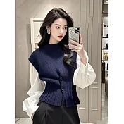 【MsMore】 穿搭小香風氣質針織背心襯衫兩件式套# 126432 FREE 藏青色