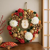【日本Green House】日式新年迎春 精美裝飾花圈25.5cm ‧ 叢花之舞