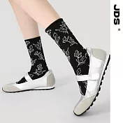 【JDS設計襪】精梳棉塗鴉設計襪    月影花藏 黑色